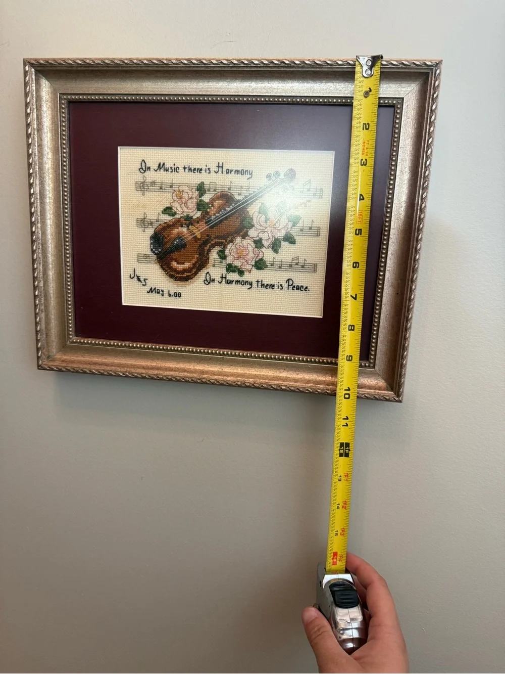 Framed Violin Cross-Stitch Wall Art - Brown